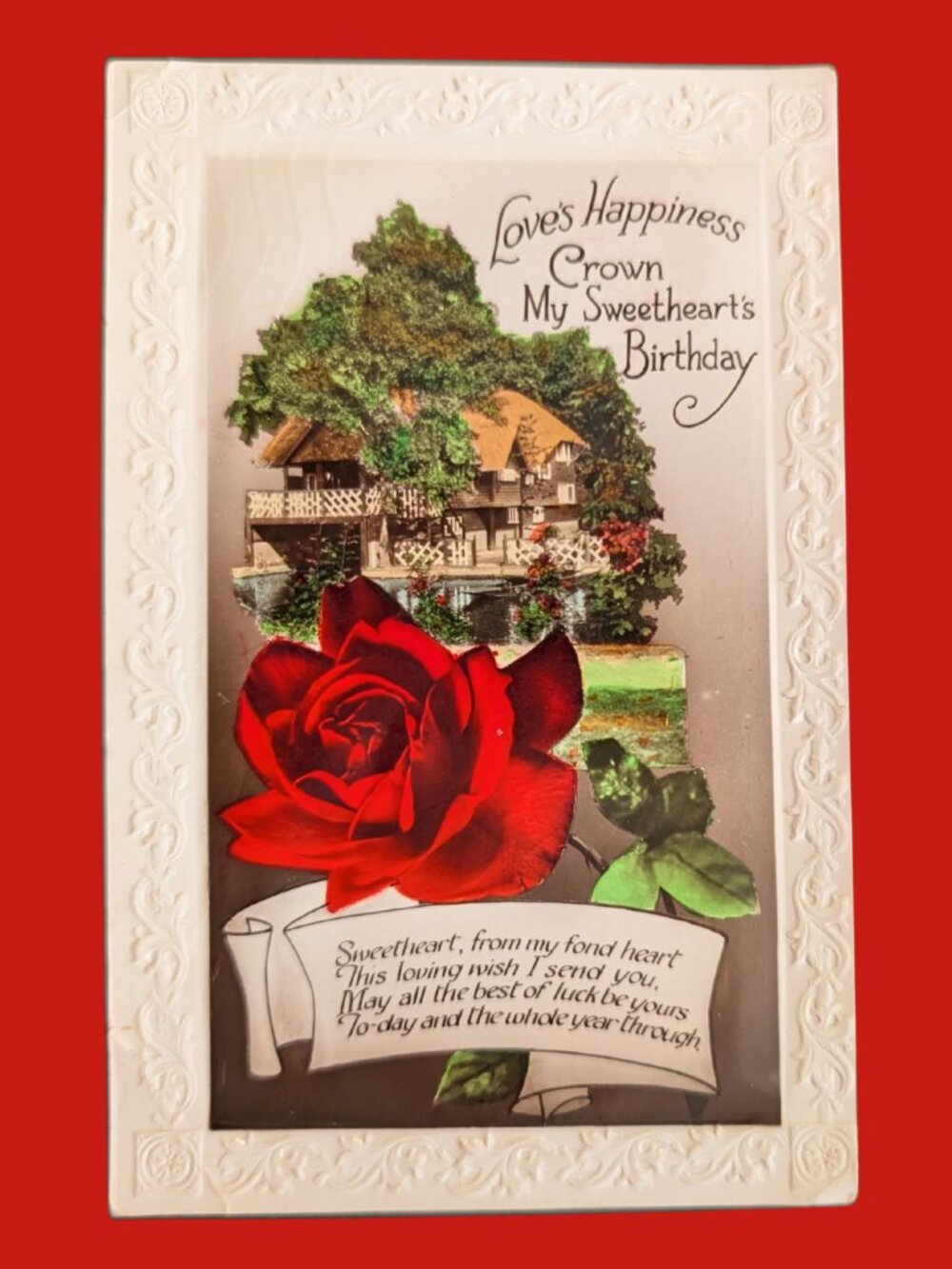 POSTCARD SALE 10/$20 Unposted Embossed RPPC Cottagecore Birthday Postcard
